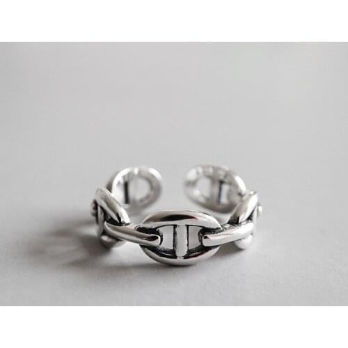 Retro Authentic S925 Sterling Silver FINE Jewelry Vintage Punk Cycle Chain Finger Rings adjust TLJ596