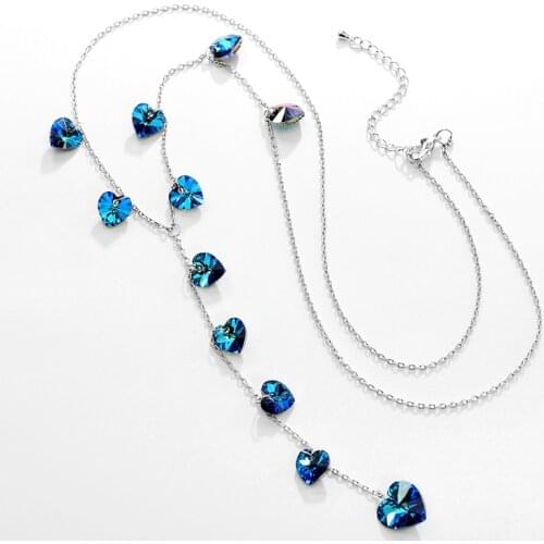 Romantic Heart Beads Necklace Crystals From Swarovski-Elements Silver Color Long Chain Tassel Jewelry For Women Wedding Gifts