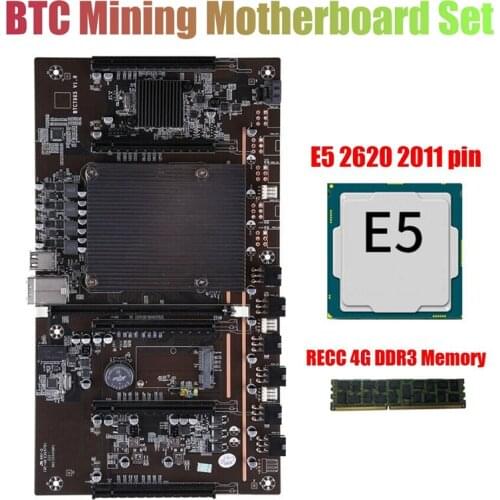 HOT-BTC Mining Motherboard X79 H61 LGA 2011 DDR3 Support 3060 3080 Graphics Card With E5 2620 CPU+RECC 4G DDR3 Memory
