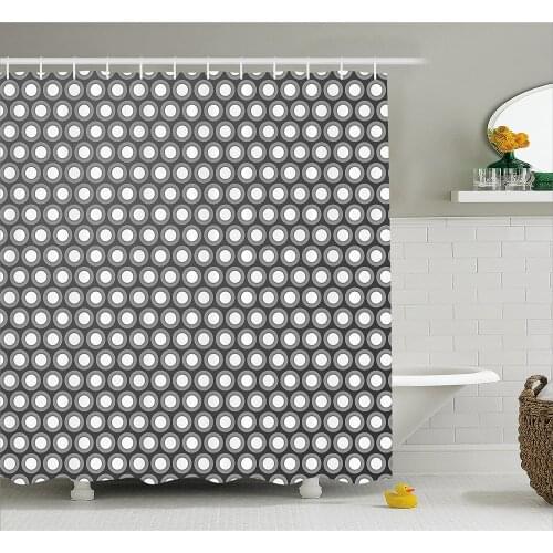 Grey Shower Curtain Shadowed Holes in Circular Disc Forms Unusual Round Artful Decorative Figures Bath Curtains For Bathroom