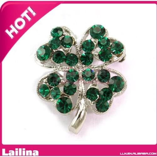 Good Luck Charm Green Four Leaf Shamrock Clover Pin Brooch