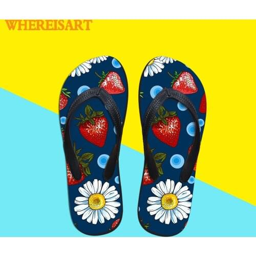 Women Flat Slippers 3D Daisy Strawberry Pattern Men Rubber Flip Flops Ladies Male Beach Shoes 2021 Fashion Dropshipping