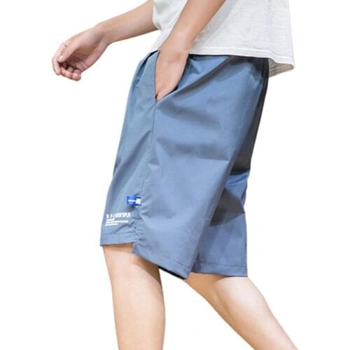 Men Knee Length Shorts Drawstring Letter Print Smooth Comfortable Wide Leg Side Split Fitness Shorts Streetwear for Training