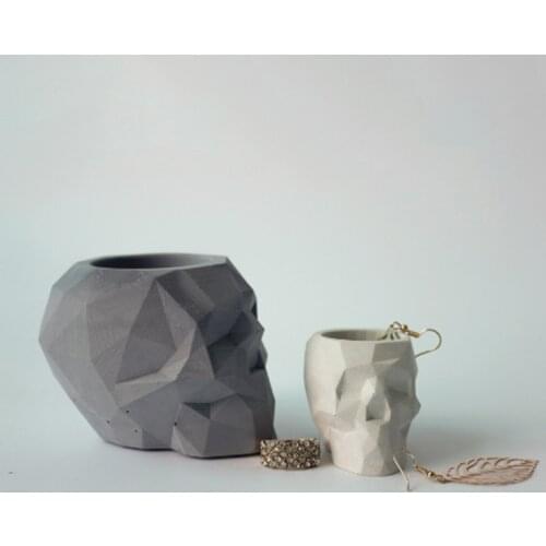 Silicone Concrete Molds Geometric Skull Flowerpot Mold Handmade Cement Planter Mould Pen Holder Tool WF924