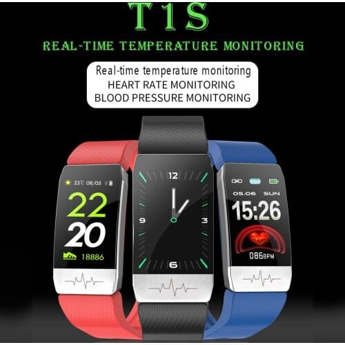 T1S Smart Bracelet Real-time Temperature Heart Fitness Tracker Blood Pressure Waterproof Control Multi-sport mode Smart