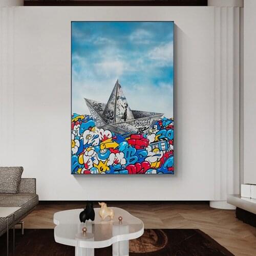 Modern Ships sailing in the sea of rubbish Wall Art Canvas Poster Nordic Wall Picture for Living Room Canvas Painting Unframed