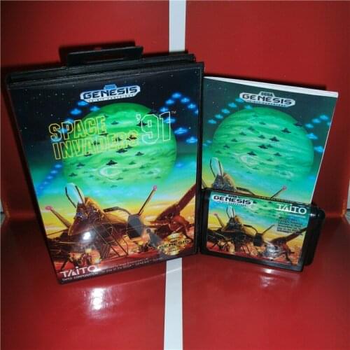 Space invaders91 US Cover with box and manual For Sega Megadrive Genesis Video Game Console 16 bit MD card
