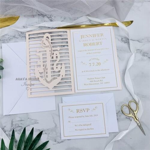 Special Blush Laser Pocket Wedding Invitation Suite, Quinceanera Invites, DIY Beach Wedding Invitation