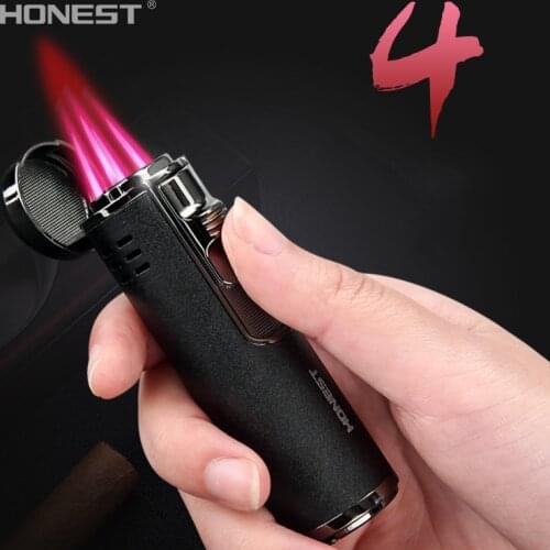 Windproof Torch Jet Lighter Spray Gun Turbo Gas 1300 C Metal Four Nozzles Butane Cigar Cigarettes Lighters Smoking Accessories