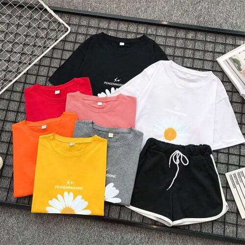 Womens Sports T-shirt Little Daisy Summer Loose Korean Short Sleeve Casual Harajuku Send Sports Shorts Met Y2k Crop Tops Tees