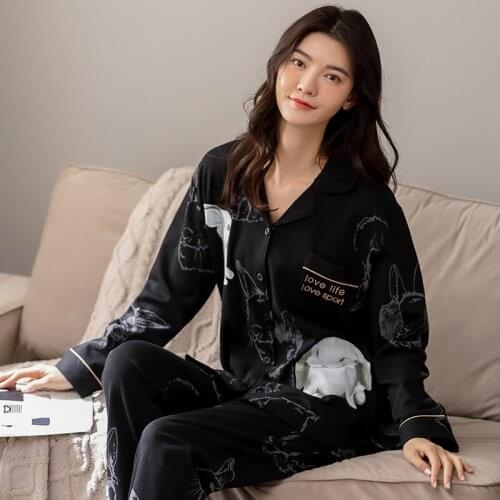 Womens 100% cotton Pajamas Pyjamas Set Long Sleeve Sleepwear Pijama Pajamas Suit Female Sleep Two Piece Set Loungewear Plus Size