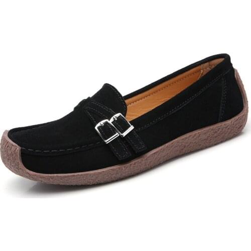 Spring Autumn Women Flats Shoes Woman Cow Suede Genuine Leather Shoes Ladies Loafers Female Moccasins Casual Shoes Buckle