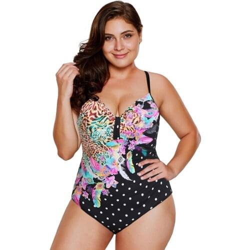 Sexy Plus Size Swimwear Women One Piece Swimsuit Printed Bathing Suit V Neck Tummy Control Bodysuit 2021 Summer Beachwear