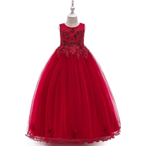 4-14Y Lace Teenagers Kids Girls Wedding Long Dress elegant Princess Party Pageant Christmas Formal Sleeveless Fancy Dress
