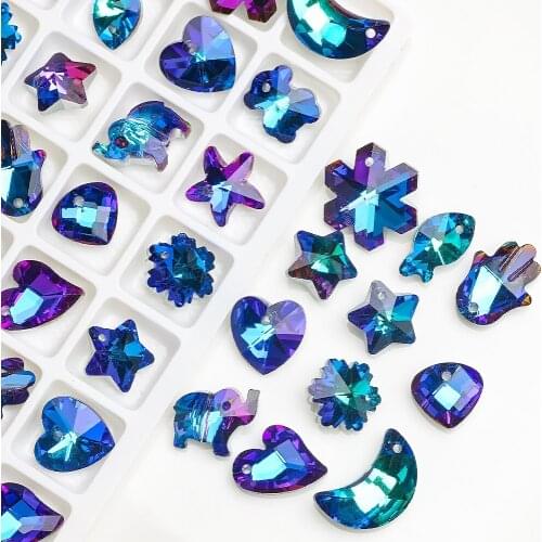 ZHUBI 20pcs Austria Crystal Heart Pendant Blue Color Glass Loose Charms Beads For DIY Making Jewelry Needlework Accessories