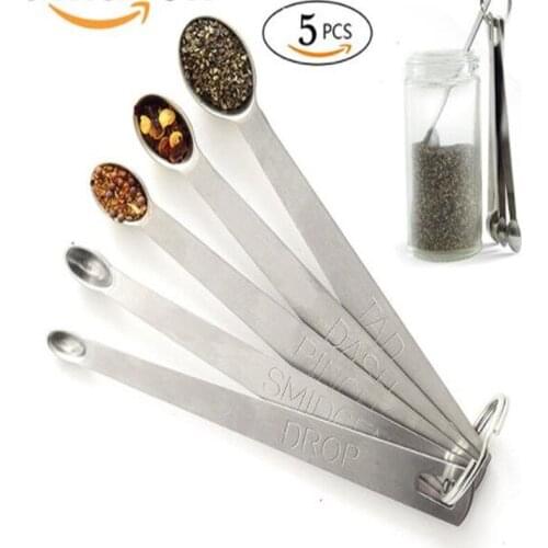 5 Pcs Silver Stainless Steel Measuring Spoons Kitchen Measuring Cup Spoon Set Baking Utensils Set Mini Spoon Kitchen Tools