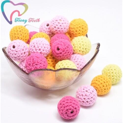 50 PCS 4 Colors MIX 16-20MM Natural Wooden Crochet Beads Chewable Nursing Necklace Teething Beads Baby Teether Toys Shower Gifts