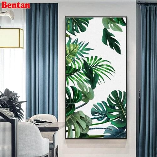 5D DIY Diamond Painting full drill square round cross stitch Tropical green plant leaves diamond embroidery mosaic decoration