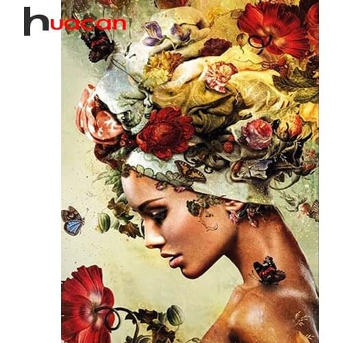 Huacan Diamond Mosaic 5D Portrait Full Square Diamond Embroidery Painting Cross Stitch Woman Home Decor