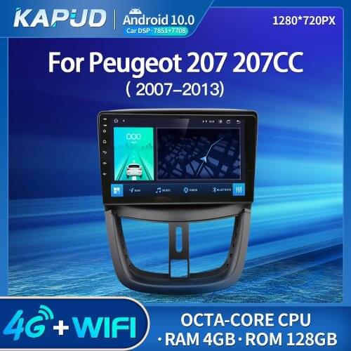 Kapud Android 10.0 Car Multimedia Video Playe 9" Navigation For PEUGEOT 207 Peugeot 2007-2013 Radio Stereo BT GPS Wifi