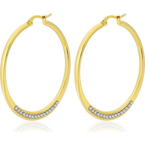 AsJerlya Big Crystal Hoop Earrings Large Classic Full Zircon Circle Stainless Steel Earring For Women Party Round Trendy Brinco