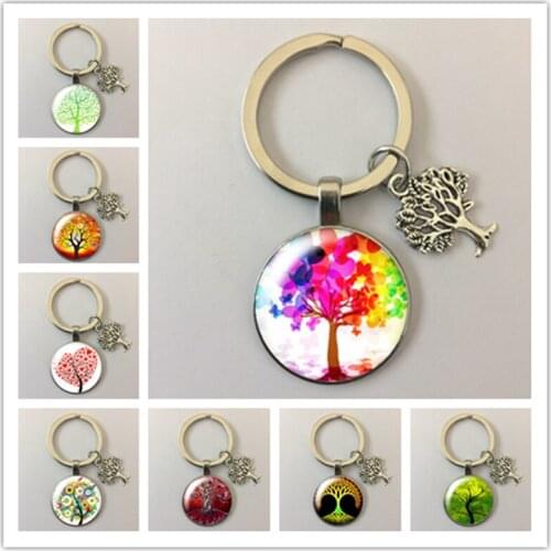 Tree of Life Magic Colorful Tree Family Tree Round Glass Glass Cabochon Keychain Key Chain Jewelry Gift