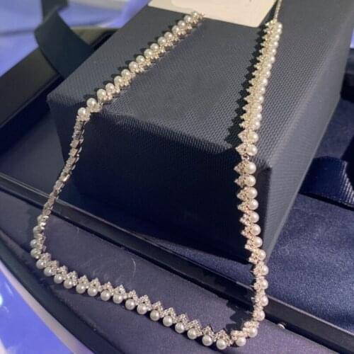 Brand 1:1Luxury Brand Necklace High Quality Silver Color Up and Down Zigzag Necklace with Pearl Zircon CZ Fashion Women Jewelry
