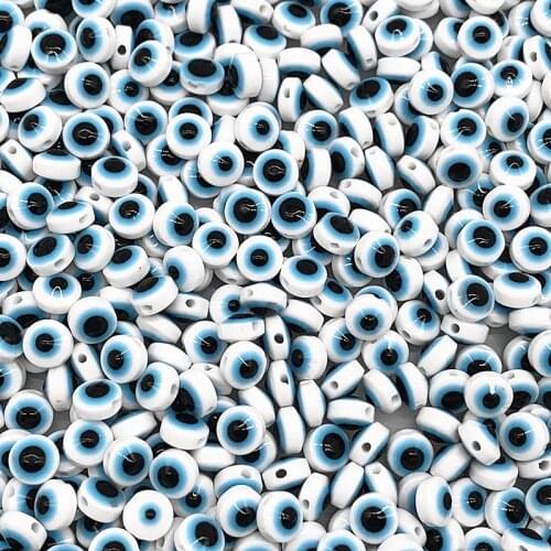 HOT 50PCS 8/10mm Porcelain White Oval Beads Evil Eye Resin Spacer Beads for Jewelry Making DIY Bracelet Beads