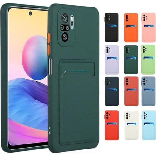 Card Holder Wallet Case For Xiaomi Redmi Note 10 Pro Note10 Pro 10s 10Pro Poco F3 F 3 Shockproof Liquid Silicone Cover Coque