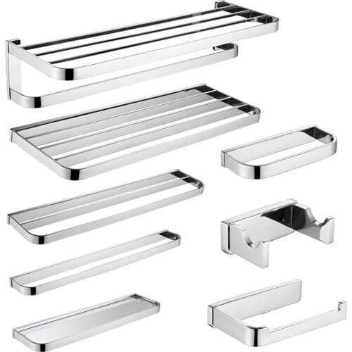 Modern Stainless Steel Bathroom Hardware Pendants Silver Polished Towel Ring Wall Mounted Toilet Paper Holder Bathroom Product