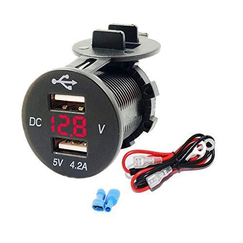 Dual USB Charger Socket, Waterproof USB Outlet 4.2A with Voltage Digital Display for Marine, Boat, Motorcycle,Truck, Golf Cart