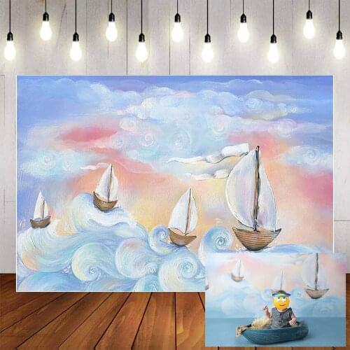 Mehofond Photography Background Painting Style Boat Cloud Newborn Baby Child Portrait Birthday Party Backdrop Photocall Studio