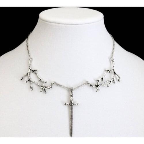 Goth Sword Branch Necklace Pendant Witchy Jewelry Medieval Gorgeous Wedding Statement Tree Branch Charm Punk Fashion Women gift