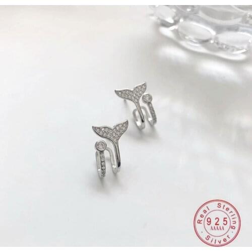 925 Sterling Silver Exquisite Mermaid Fish Tail Crystal Ear Clip Women Noble Elegant Wedding Jewelry