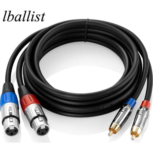 Lballist Dual XLR Female to 2RCA Male OFC AUX Audio Cable Foil+Shielded For Amplifier Mixer Speakers