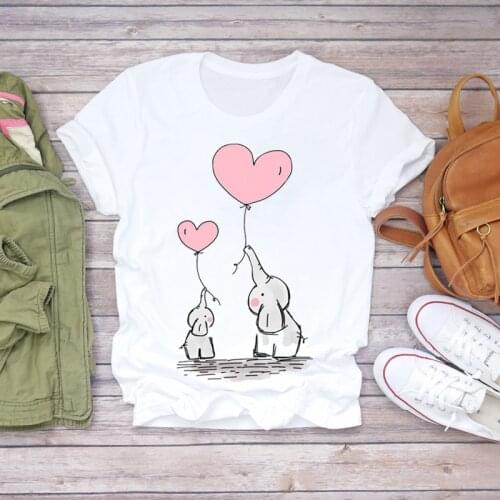 Summer New Fashion Short Sleeve Women T-shirt Cute Elephants Heart Ballon Graphics Printed Female Tshirt Girls Casual Tops Tee