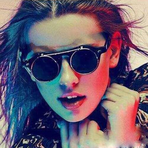 Steampunk Metal Clamshell Sunglasses Men/Women Vintage Small Round Frame Eyeglasses Retro Punk Style Personalized Eyewear UV400