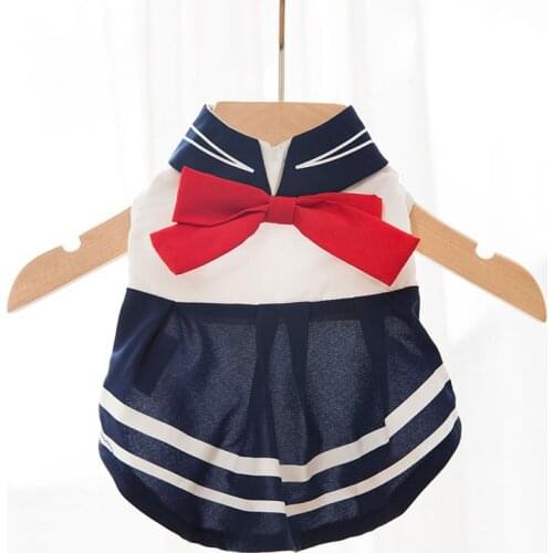 Cute Pet Dog Dress Navy Red Tie Dog Dress Spring and Summer Thin Breathable Dog Skirt for Teddy Bichon Cat Summer Vest Skirt