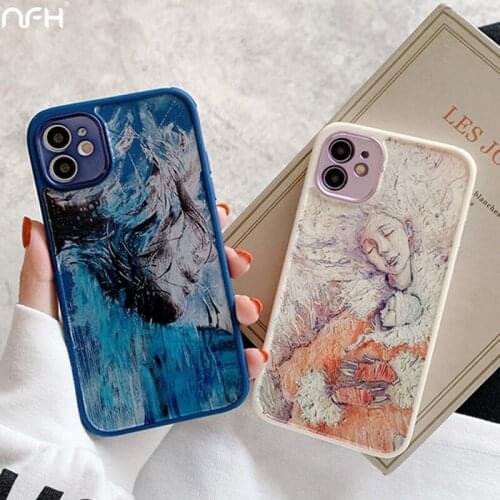 For iPhone 12 Pro Fashion Art Sketch Anti-fall Silicone Case For iPhone 12mini 11 Pro XR Xs Max SE2 7 8 Plus Soft Abstract Cover