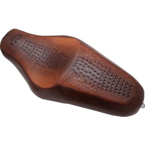 Motorcycle Retro Brown Driver & Rear Passenger Crocodile Leather Two Up Seat for Harley Sportster XL 883 1200 48