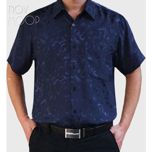 Navy pink grey men 100% silk business shirts short sleeve clouds jacquard shirt chemise homm camiseta masculina LT1448 FREE SHIP