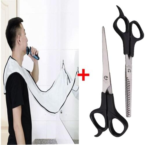 Men Beard Bathroom Apron Hair Shaving Two Suction Cups + Professional Cutting Thinning Hair Scissors High Quality Barber Home 51