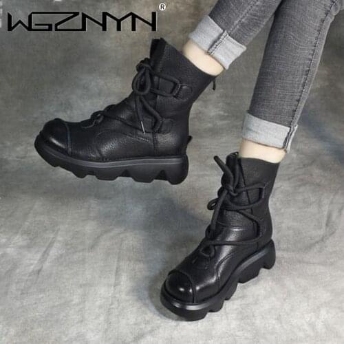 NEW Women Boots Outdoor Classic Women Short Boots Cool Leather Lace-Up Round Toe Chunky Tenis Feminino Brand Shoe Botas De Mujer