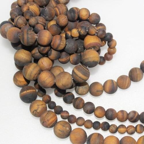 Wholesale Yellow Matte Tiger Eye Natural Stone Agates Beads for Needlework Jewelry Making 4 6 8 10 12mm DIY Bracelet