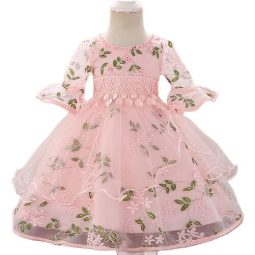 6M-2T Summer Clothes Baby Girl Dress Long Sleeve Birthday Dress For Girl Frock Party Princess Baptism Dress Infant Flower