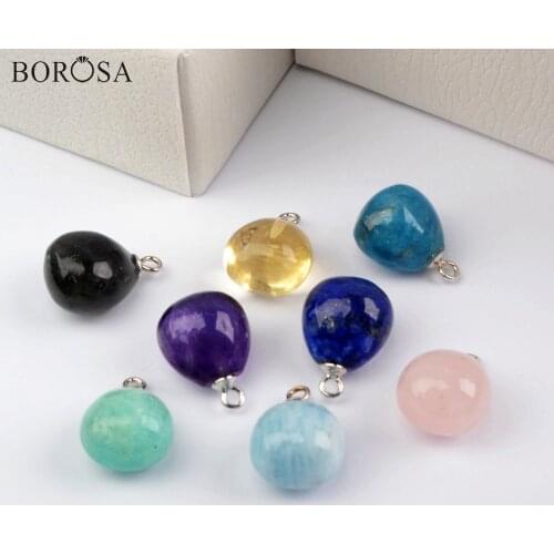 BOROSA Teardrop Natural Gems Stones Necklace Pendan Beads Natural Amazonite Lapis Beads for Earring Jewelry Wholesale WX1550