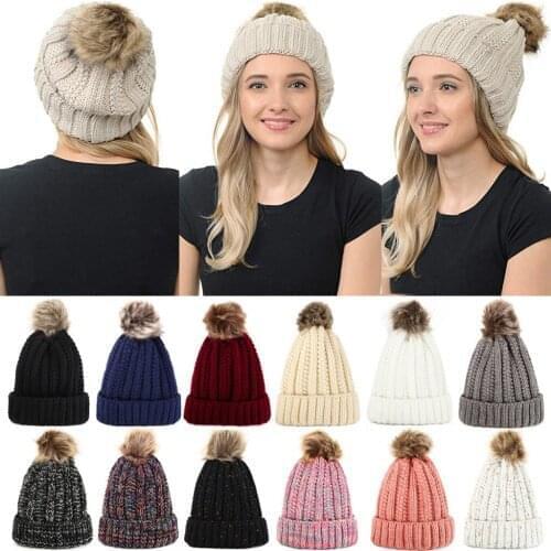 Gift New Casual Unisex Winter Hat Women Men Winter Knitted Beanie autumn winter Metal Circle Hemming Hat Wool Cap sombrero