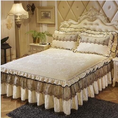 Luxury Lace Bedding Bed Skirt set 1/3pcs Velvet Thick Bedspread Bed Linen Pillowcase Princess Bedclothes bed cover King Queen