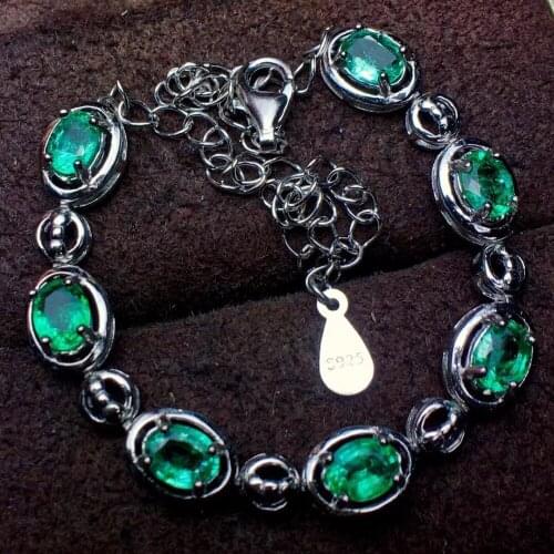 Certificate Natural Emerald Green Crystal 6x4mm Gemstone Grade A Cut Beads Stretch Top Quality Emerald Bracelet 925 Silver AAAAA