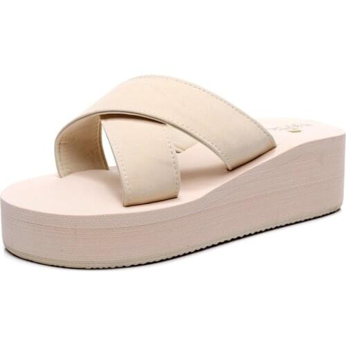 Slippers For Womens Outer Wear Cross Straps Slope Heels High Heels Non-Slip Solid Color Fashion Summer Thick Bottom Flip Flops